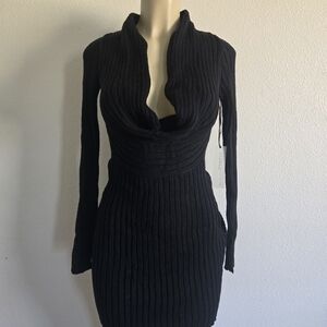Elegant Black Ribbed Knit Dress
